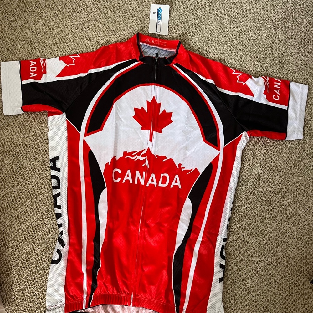 Red and White Cycling Jersey with Canada Design